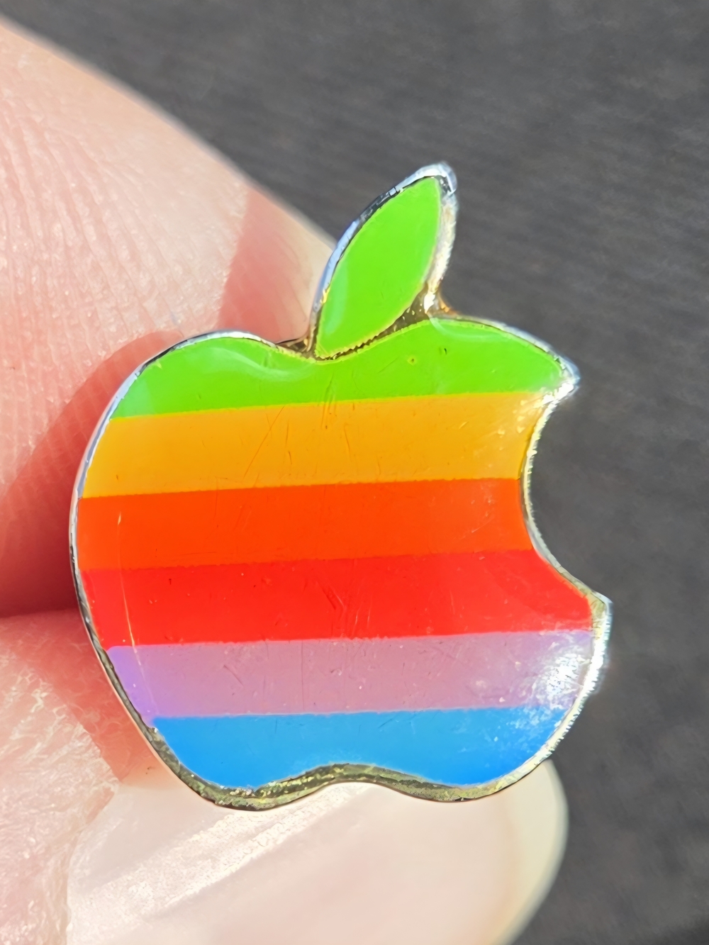Vintage Rainbow Apple Logo Enamel Pin - Multicolor